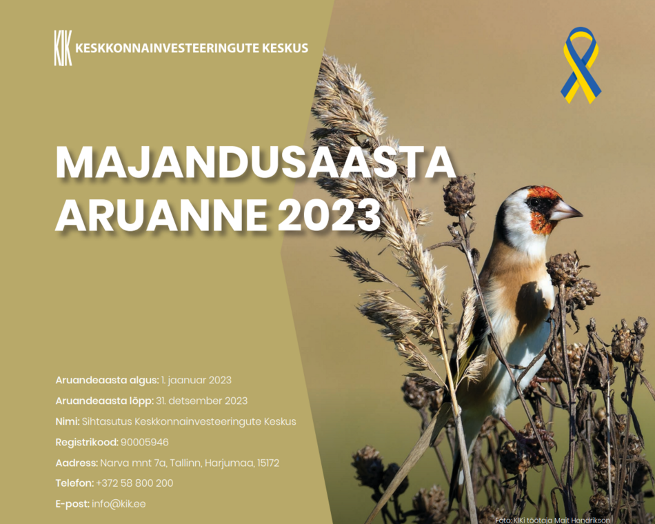 KIK majandusaasta aruande kaanepilt - rohekal taustal kõrrel istuv linnuke